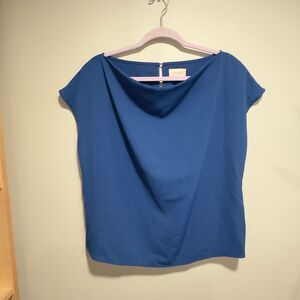Melloday Blue Draped Neck Blouse Cap Sleeve Top - L